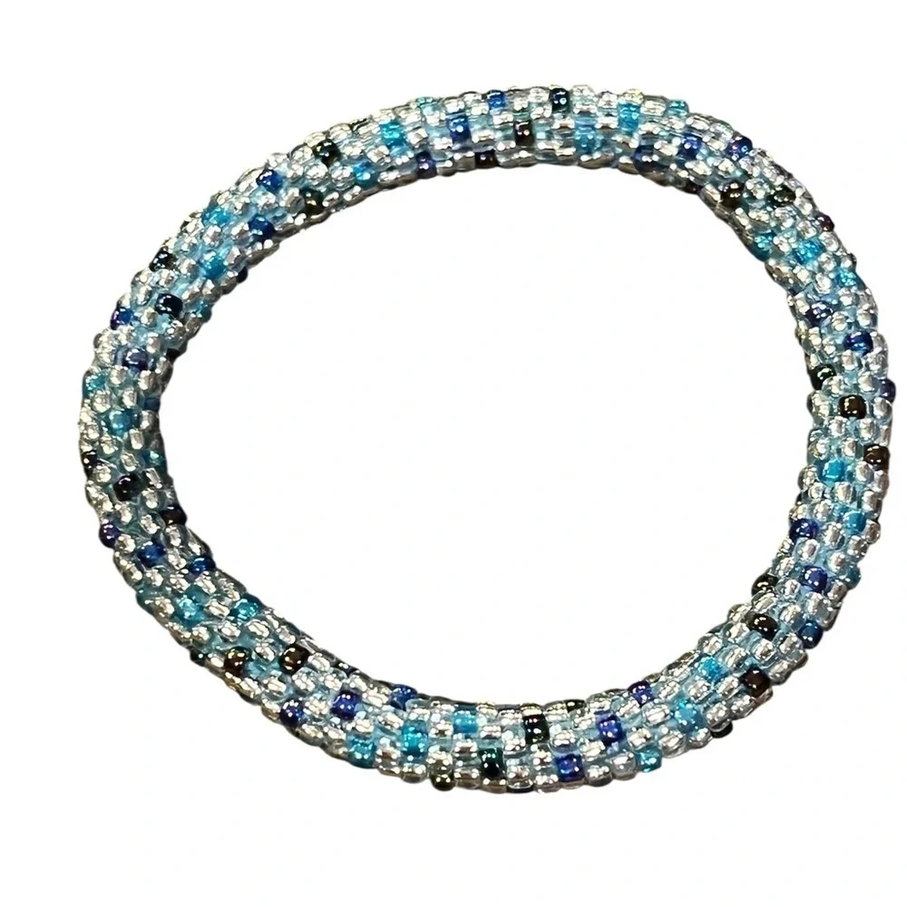 Sashka Crystal Cove   Glass Beaded Bracelet - Blue and Silver | Handcrafted |